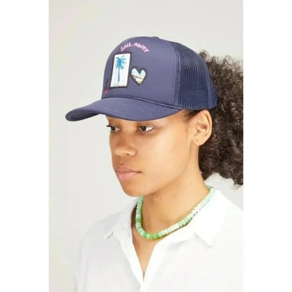 Kerri Rosenthal Women's Patch Stripes Trucker Hat in Navy (MSRP $48) - Picture 3 of 7
